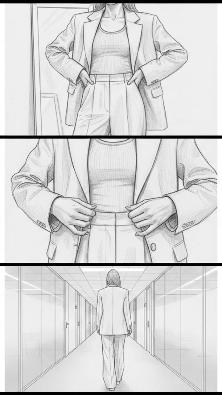 Storyboard sketch for scene 2: Office Look