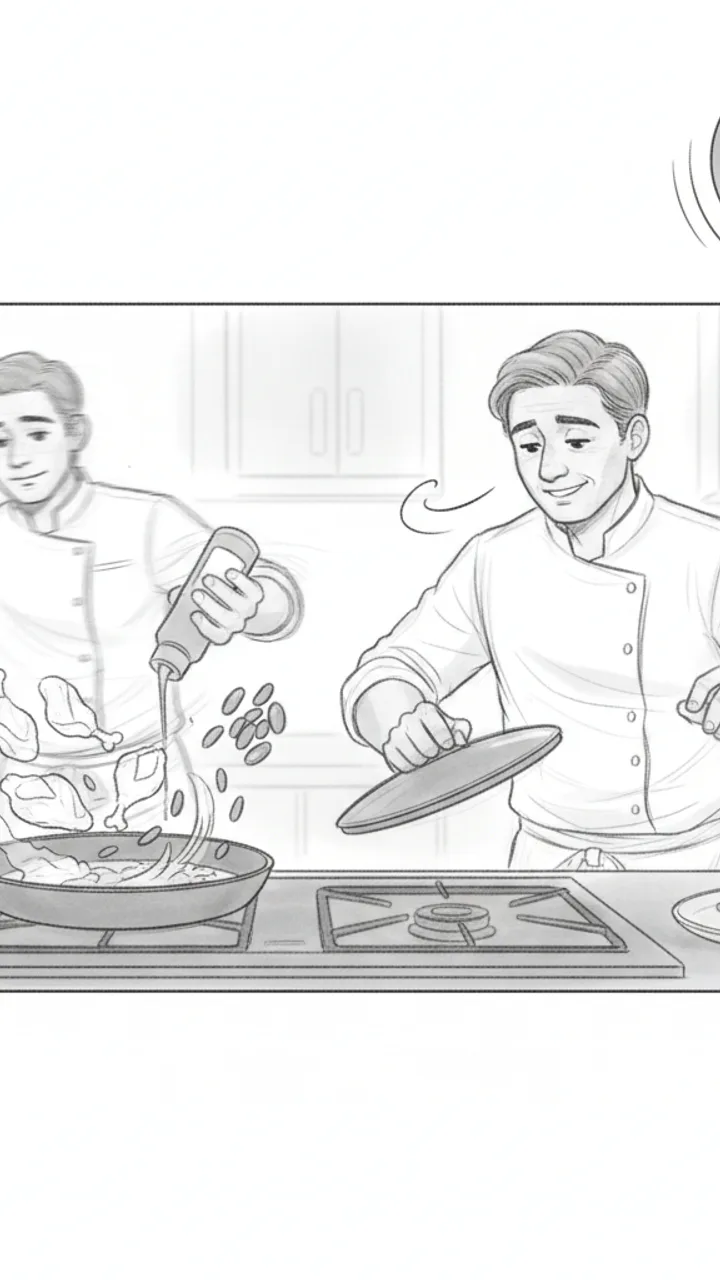 Storyboard sketch for scene 3: The Cook