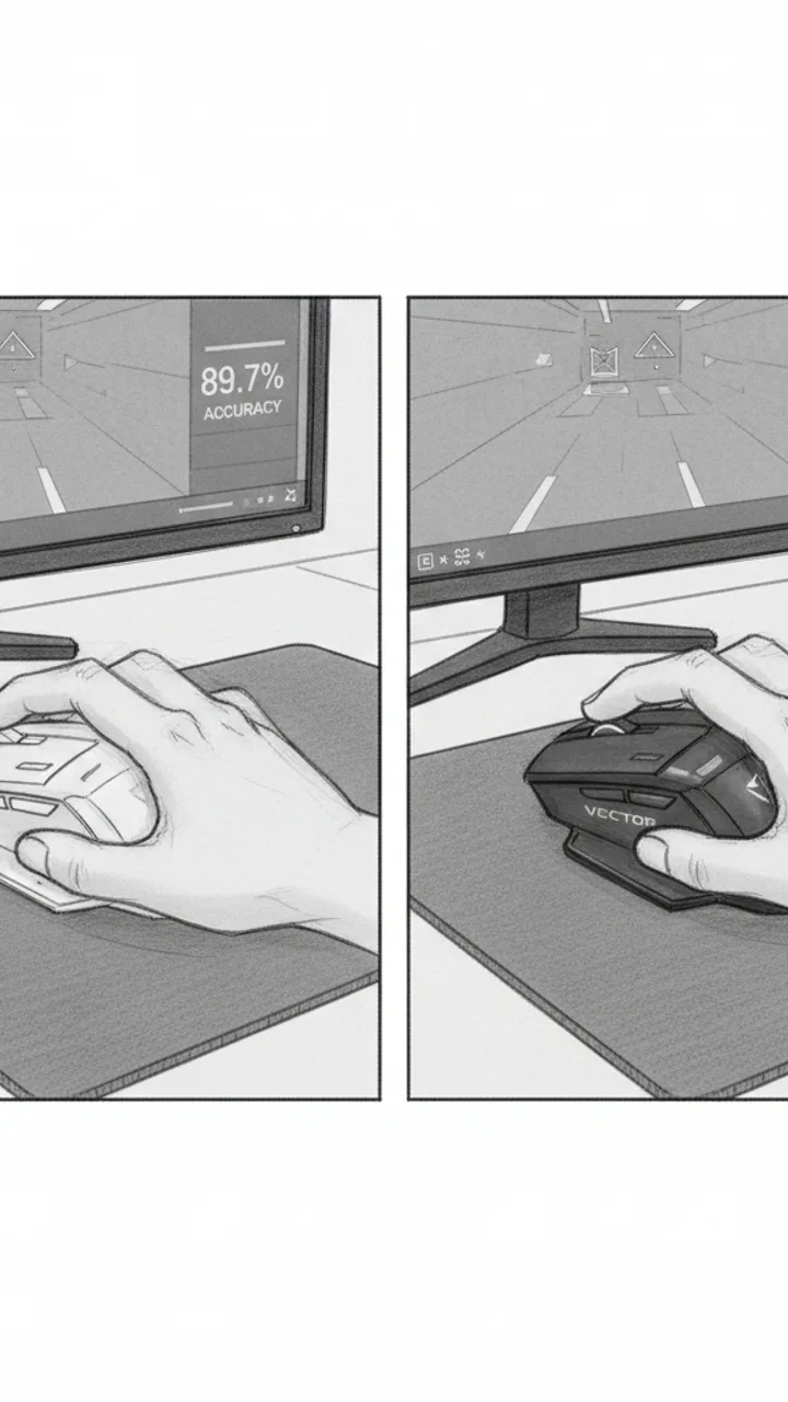 Storyboard sketch for scene 3: Aim Test — No Drama